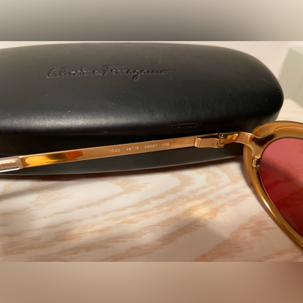 Vintage Salvatore Ferragamo Gold and Peach  Sunglasses, Rose Tinted, Oval Shape - Picture 7 of 7